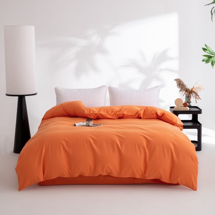 91家纺网 家纺一手货源 找家纺 寝柔家纺 2025新款60S全棉磨毛纯色纯棉长绒棉被套单双人床 暖橙