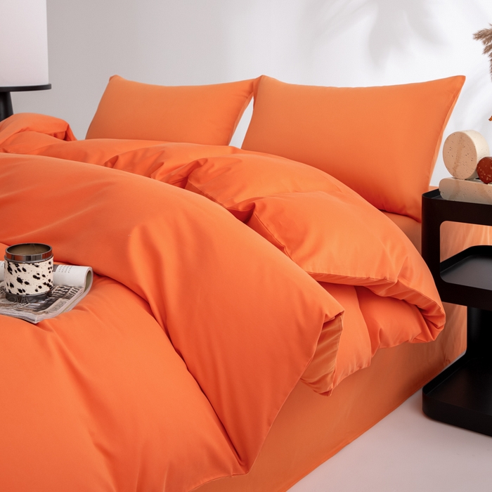 91家纺网 家纺一手货源 找家纺 寝柔家纺 2025新款60S全棉磨毛纯色纯棉长绒棉被套单双人床 暖橙