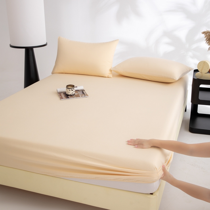 91家纺网 家纺一手货源 找家纺 寝柔家纺 2025新款60S全棉磨毛纯色长绒棉纯棉床笠多规格 奶霜黄（高度为床笠高度，适用床垫厚度应适当减去5厘米左右）