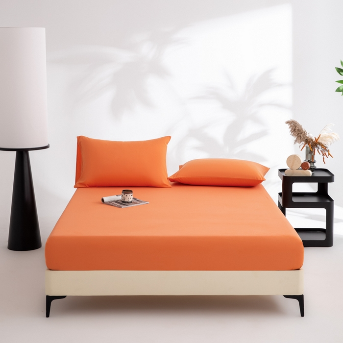 寝柔家纺 2025新款60S全棉磨毛纯色长绒棉纯棉床笠多规格 暖橙（高度为床笠高度，适用床垫厚度应适当减去5厘米左右）