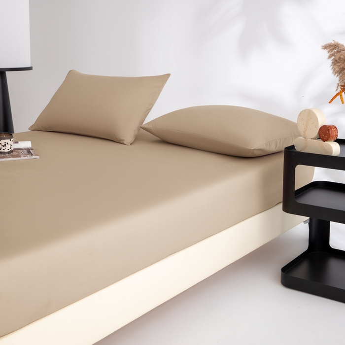 91家纺网 家纺一手货源 找家纺 寝柔家纺 2025新款60S全棉磨毛纯色长绒棉纯棉床笠多规格 杏驼（高度为床笠高度，适用床垫厚度应适当减去5厘米左右）