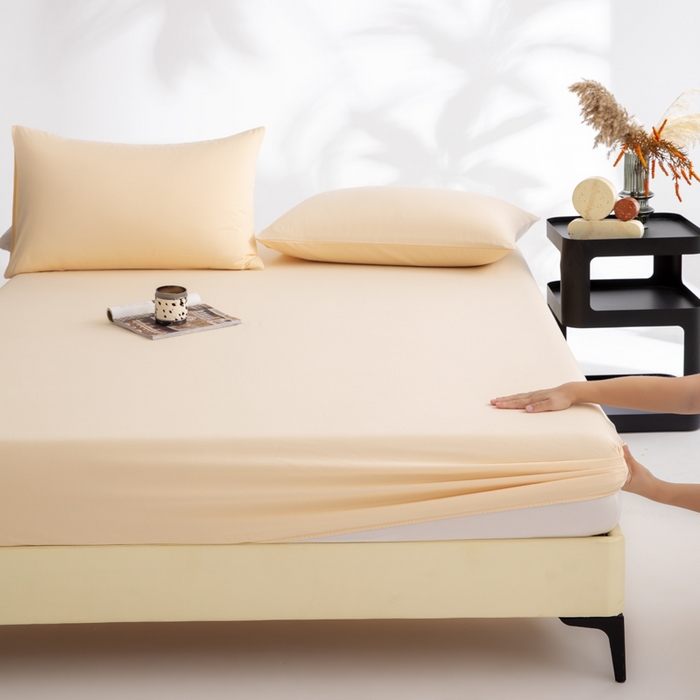 91家纺网 家纺一手货源 找家纺 寝柔家纺 2025新款60S全棉磨毛纯色长绒棉纯棉床笠多规格 奶霜黄（高度为床笠高度，适用床垫厚度应适当减去5厘米左右）