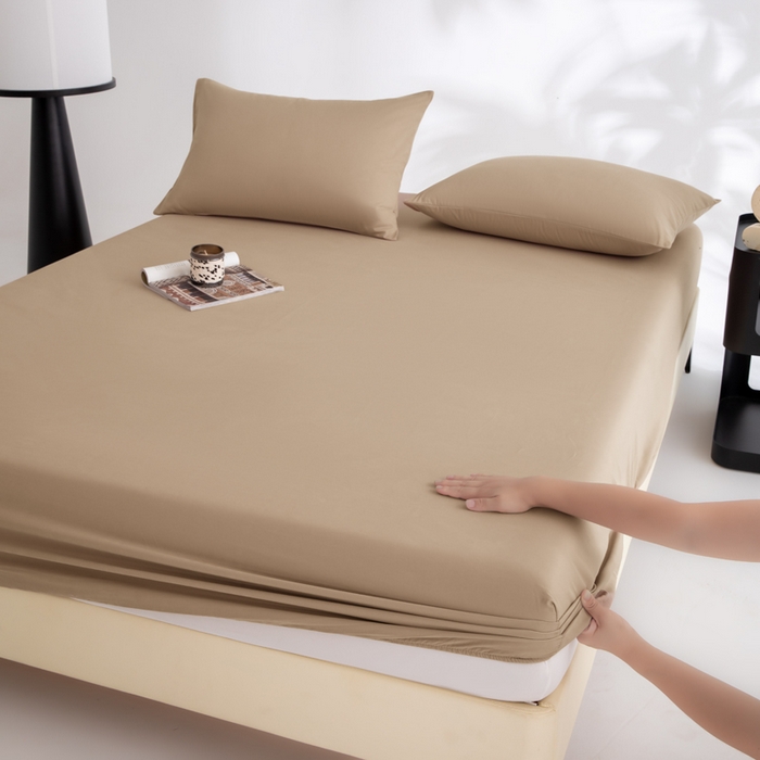 91家纺网 家纺一手货源 找家纺 寝柔家纺 2025新款60S全棉磨毛纯色长绒棉纯棉床笠多规格 杏驼（高度为床笠高度，适用床垫厚度应适当减去5厘米左右）