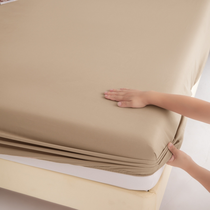 91家纺网 家纺一手货源 找家纺 寝柔家纺 2025新款60S全棉磨毛纯色长绒棉纯棉床笠多规格 杏驼（高度为床笠高度，适用床垫厚度应适当减去5厘米左右）