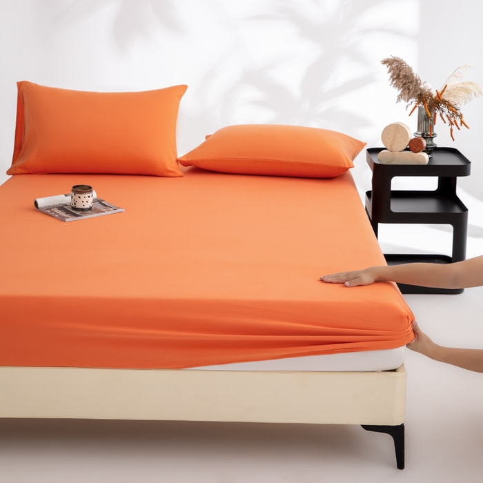 91家纺网 家纺一手货源 找家纺 寝柔家纺 2025新款60S全棉磨毛纯色长绒棉纯棉床笠多规格 暖橙（高度为床笠高度，适用床垫厚度应适当减去5厘米左右）