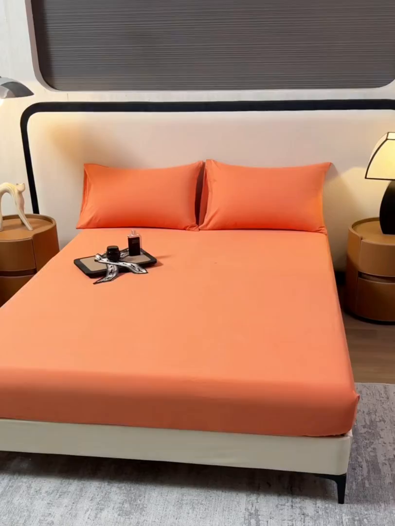 91家纺网 家纺一手货源 找家纺 寝柔家纺 2025新款60S全棉磨毛纯色长绒棉纯棉床笠多规格 暖橙（高度为床笠高度，适用床垫厚度应适当减去5厘米左右）