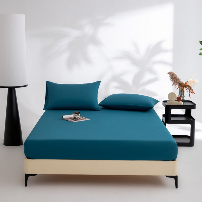 寝柔家纺 2025新款60S全棉磨毛纯色长绒棉纯棉床笠多规格 午夜蓝（高度为床笠高度，适用床垫厚度应适当减去5厘米左右）