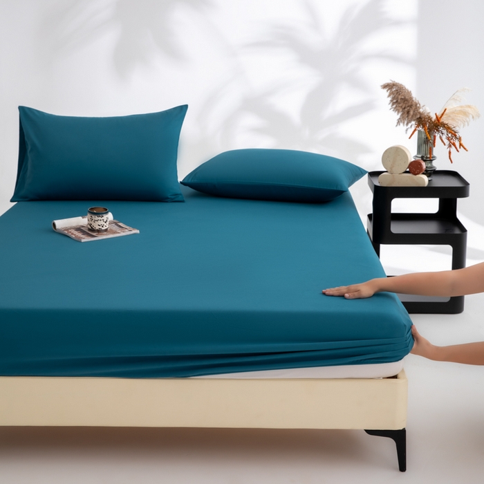 91家纺网 家纺一手货源 找家纺 寝柔家纺 2025新款60S全棉磨毛纯色长绒棉纯棉床笠多规格 午夜蓝（高度为床笠高度，适用床垫厚度应适当减去5厘米左右）