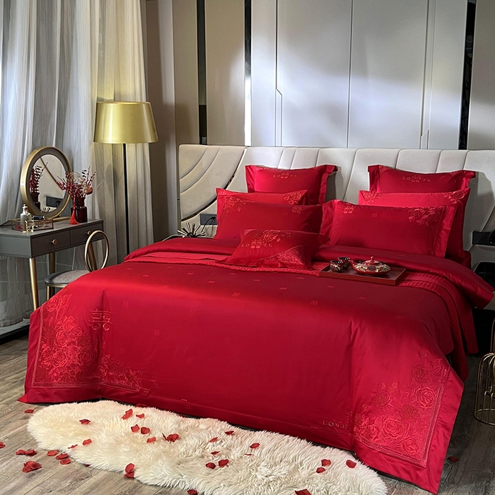 91家纺网 家纺一手货源 找家纺 蒂爵 全棉纯棉长绒棉大绣花婚庆四件套 玫瑰爱恋