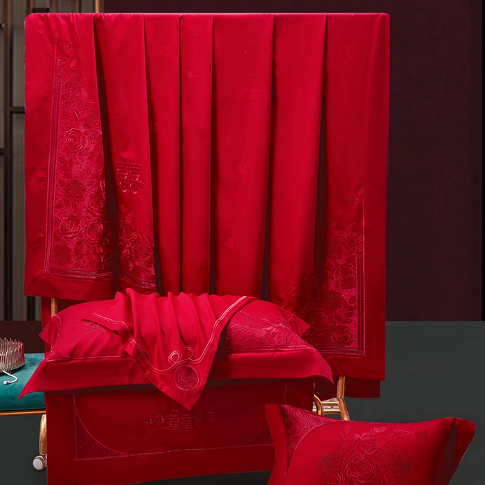 91家纺网 家纺一手货源 找家纺 蒂爵 全棉纯棉长绒棉大绣花婚庆四件套 玫瑰爱恋