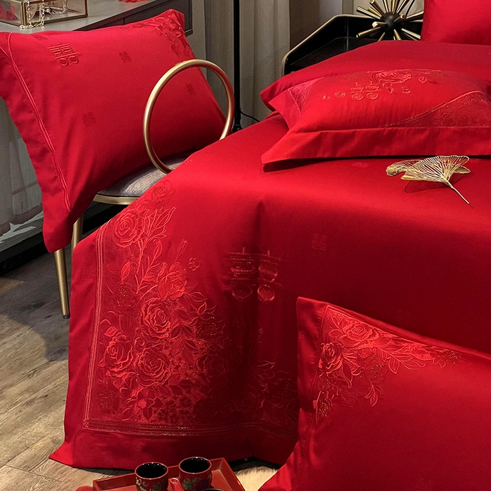 91家纺网 家纺一手货源 找家纺 蒂爵 全棉纯棉长绒棉大绣花婚庆四件套 玫瑰爱恋