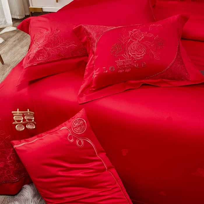 91家纺网 家纺一手货源 找家纺 蒂爵 全棉纯棉长绒棉大绣花婚庆四件套 玫瑰爱恋金