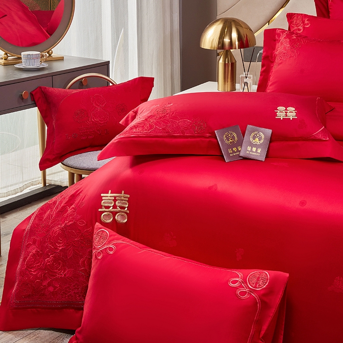 91家纺网 家纺一手货源 找家纺 蒂爵 全棉纯棉长绒棉大绣花婚庆四件套 玫瑰爱恋金