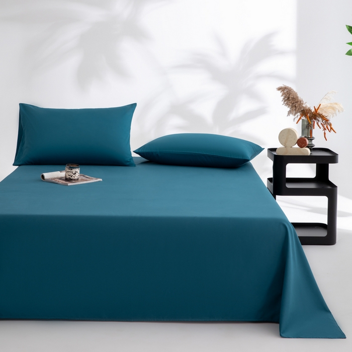 91家纺网 家纺一手货源 找家纺 寝柔家纺 2025新款60支全棉贡缎纯色纯棉床单素色 午夜蓝