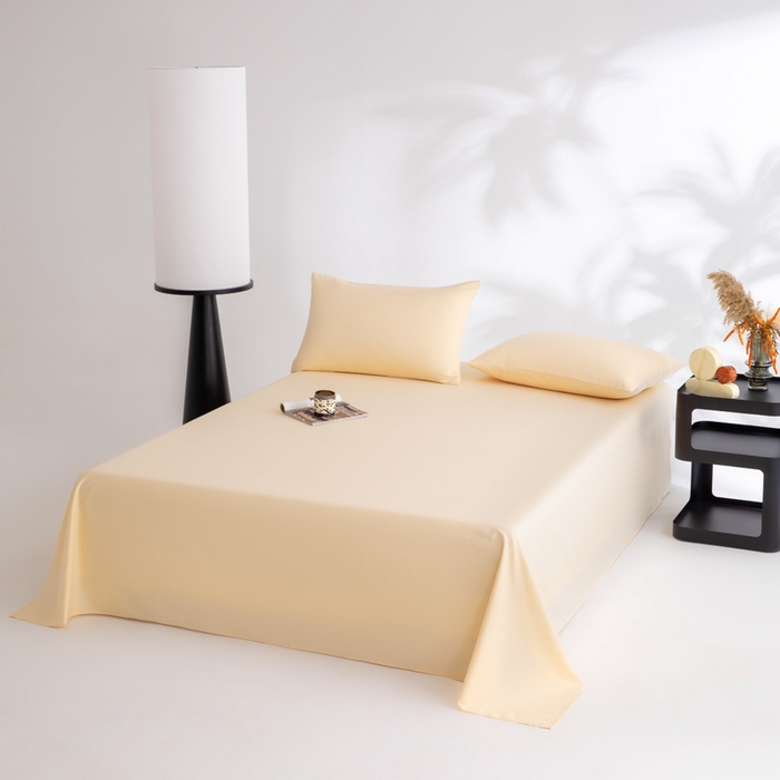 91家纺网 家纺一手货源 找家纺 寝柔家纺 2025新款60支全棉贡缎纯色纯棉床单素色 奶霜黄