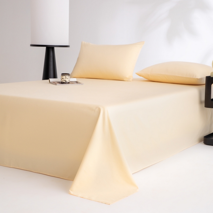 91家纺网 家纺一手货源 找家纺 寝柔家纺 2025新款60支全棉贡缎纯色纯棉床单素色 奶霜黄