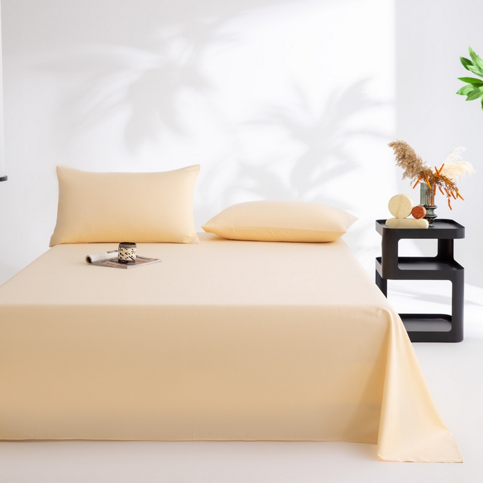 91家纺网 家纺一手货源 找家纺 寝柔家纺 2025新款60支全棉贡缎纯色纯棉床单素色 奶霜黄