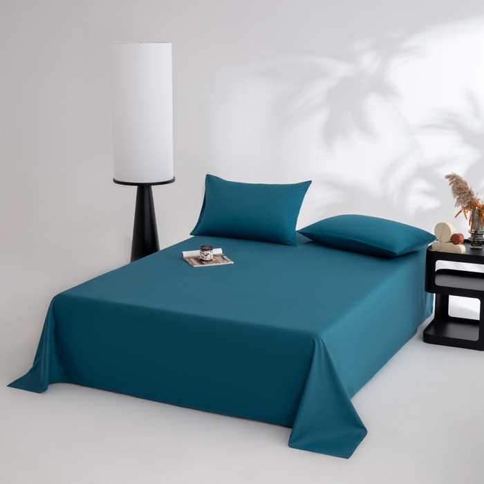 91家纺网 家纺一手货源 找家纺 寝柔家纺 2025新款60支全棉贡缎纯色纯棉床单素色 午夜蓝