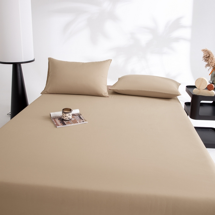 91家纺网 家纺一手货源 找家纺 寝柔家纺 2025新款60支全棉贡缎纯色纯棉床单素色 杏驼