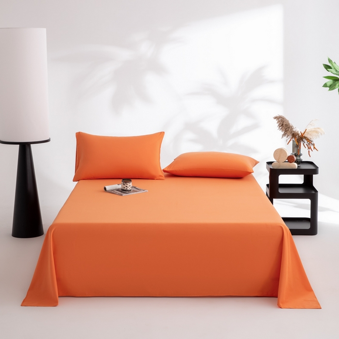 寝柔家纺 2025新款60支全棉贡缎纯色纯棉床单素色 暖橙