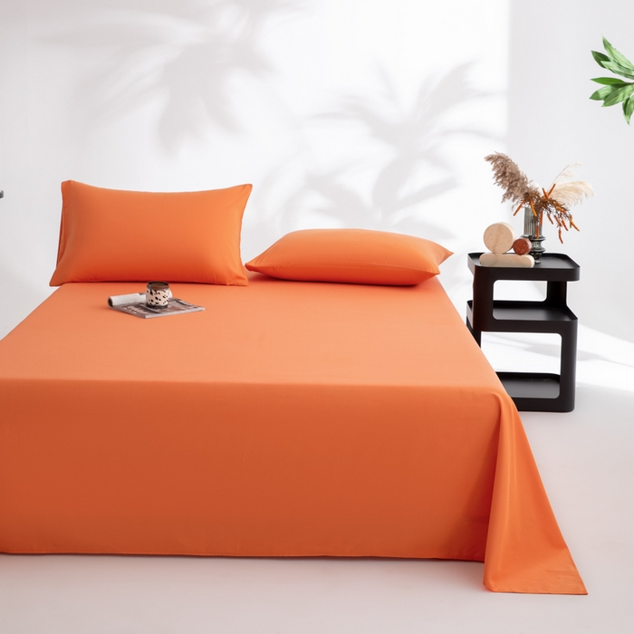 91家纺网 家纺一手货源 找家纺 寝柔家纺 2025新款60支全棉贡缎纯色纯棉床单素色 暖橙