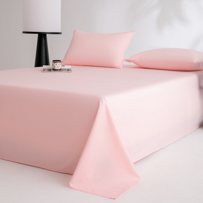 91家纺网 家纺一手货源 找家纺 寝柔家纺 2025新款60支全棉贡缎纯色纯棉床单素色 少女粉