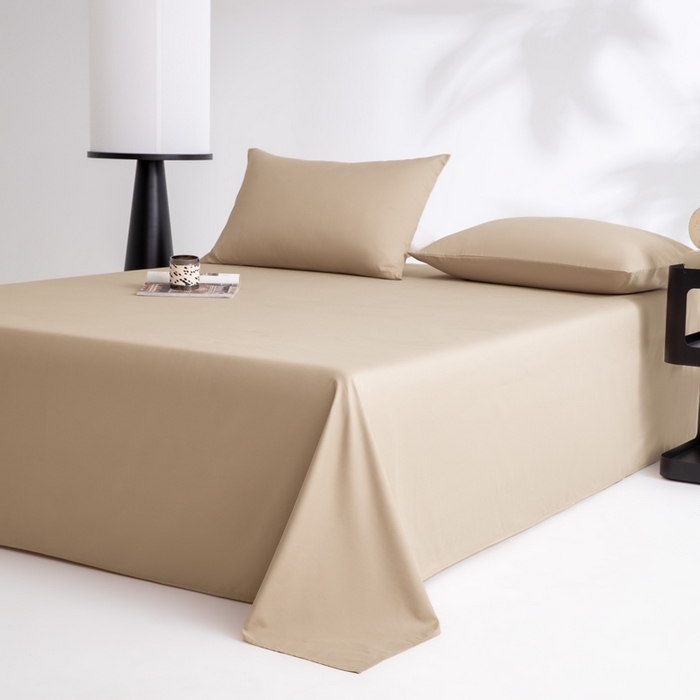 91家纺网 家纺一手货源 找家纺 寝柔家纺 2025新款60支全棉贡缎纯色纯棉床单素色 杏驼