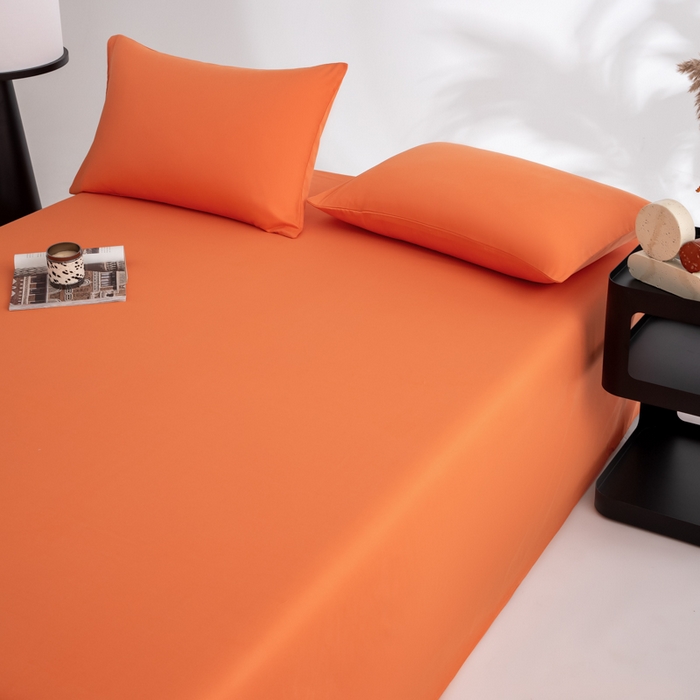 91家纺网 家纺一手货源 找家纺 寝柔家纺 2025新款60支全棉贡缎纯色纯棉床单素色 暖橙