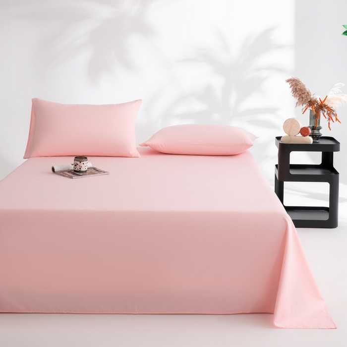 91家纺网 家纺一手货源 找家纺 寝柔家纺 2025新款60支全棉贡缎纯色纯棉床单素色 少女粉