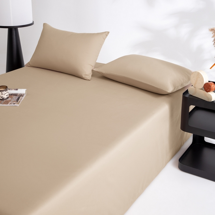 91家纺网 家纺一手货源 找家纺 寝柔家纺 2025新款60支全棉贡缎纯色纯棉床单素色 杏驼