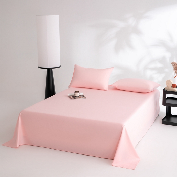 91家纺网 家纺一手货源 找家纺 寝柔家纺 2025新款60支全棉贡缎纯色纯棉床单素色 少女粉