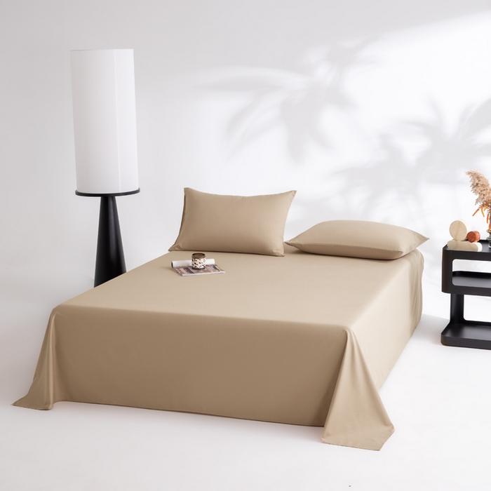 91家纺网 家纺一手货源 找家纺 寝柔家纺 2025新款60支全棉贡缎纯色纯棉床单素色 杏驼