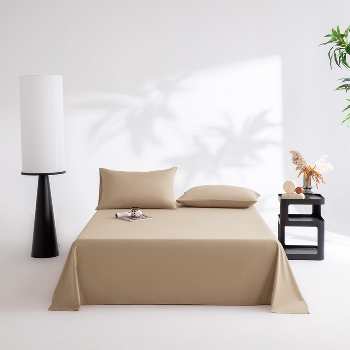 寝柔家纺 2025新款60支全棉贡缎纯色纯棉床单素色 杏驼