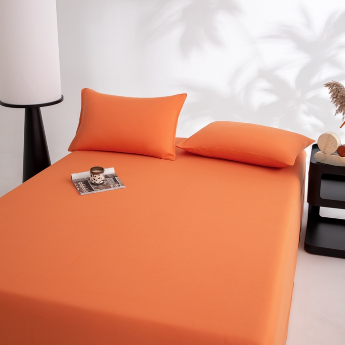 91家纺网 家纺一手货源 找家纺 寝柔家纺 2025新款60支全棉贡缎纯色纯棉床单素色 暖橙