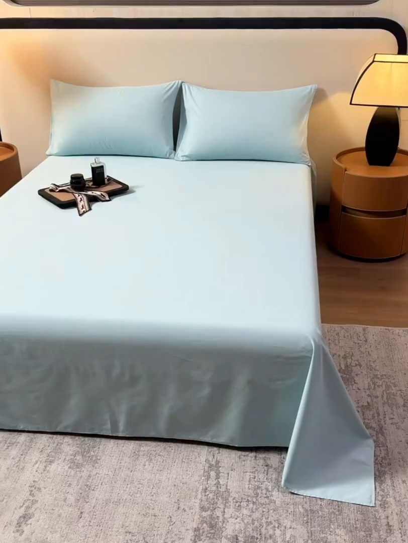 91家纺网 家纺一手货源 找家纺 寝柔家纺 2025新款60支全棉贡缎纯色纯棉床单素色 水波兰