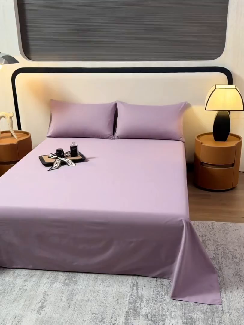 91家纺网 家纺一手货源 找家纺 寝柔家纺 2025新款60支全棉贡缎纯色纯棉床单素色 魅力紫