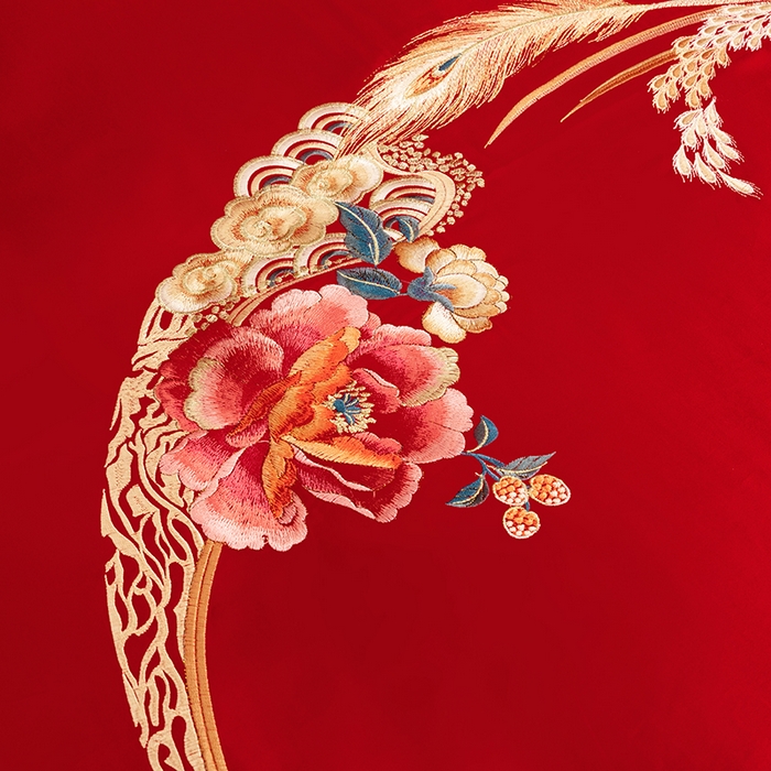 91家纺网 家纺一手货源 找家纺 蒂爵 全棉纯棉长绒棉大绣花婚庆四件套 百花贺喜