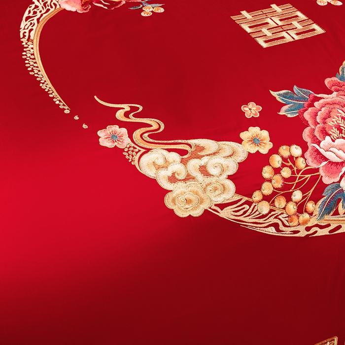 91家纺网 家纺一手货源 找家纺 蒂爵 全棉纯棉长绒棉大绣花婚庆四件套 百花贺喜