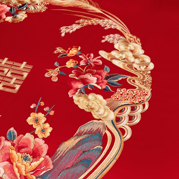 91家纺网 家纺一手货源 找家纺 蒂爵 全棉纯棉长绒棉大绣花婚庆四件套 百花贺喜