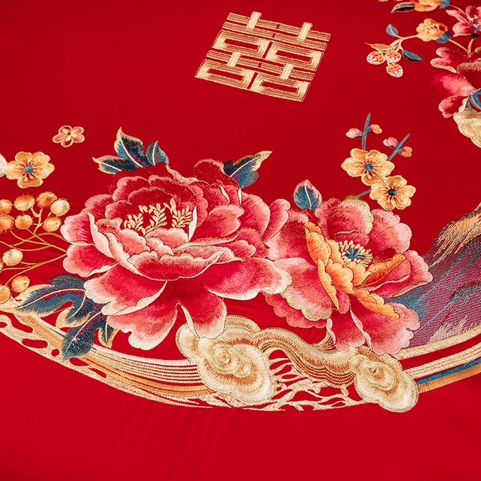 91家纺网 家纺一手货源 找家纺 蒂爵 全棉纯棉长绒棉大绣花婚庆四件套 百花贺喜