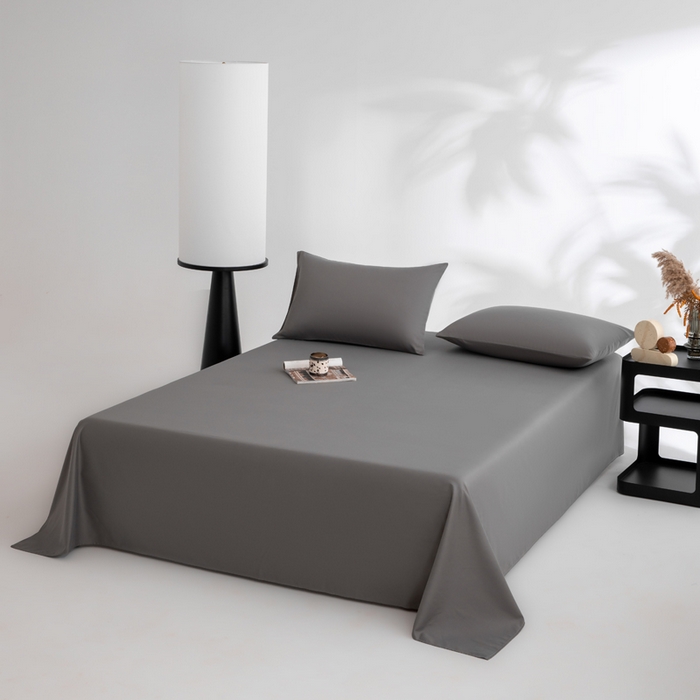 91家纺网 家纺一手货源 找家纺 寝柔家纺 2025新款60支全棉贡缎纯色纯棉床单素色 碳木灰