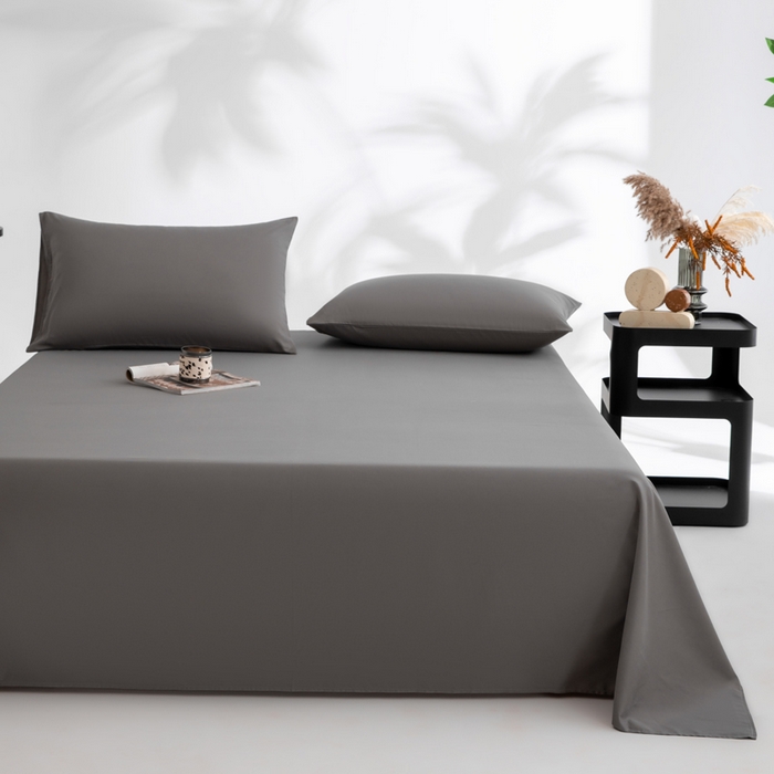 91家纺网 家纺一手货源 找家纺 寝柔家纺 2025新款60支全棉贡缎纯色纯棉床单素色 碳木灰