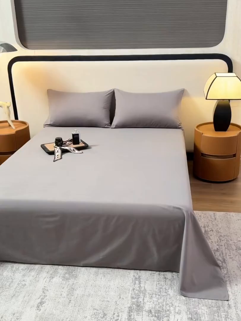 91家纺网 家纺一手货源 找家纺 寝柔家纺 2025新款60支全棉贡缎纯色纯棉床单素色 碳木灰
