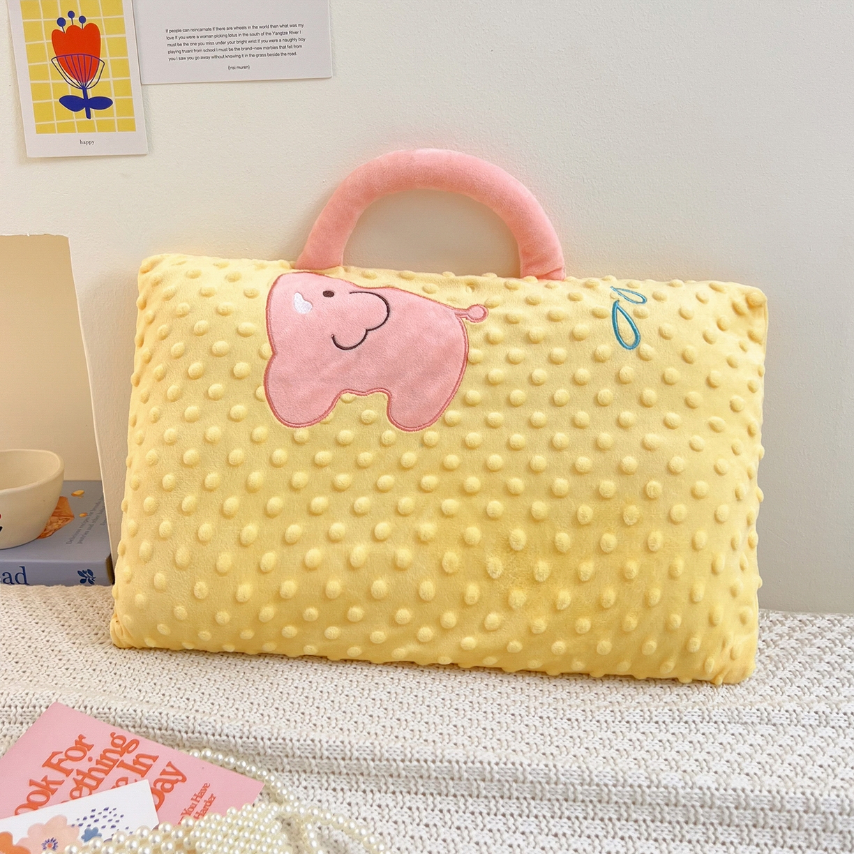 卓昌枕芯 2025新款豆豆绒宝宝安抚枕卡通枕枕头枕芯 小象-黄