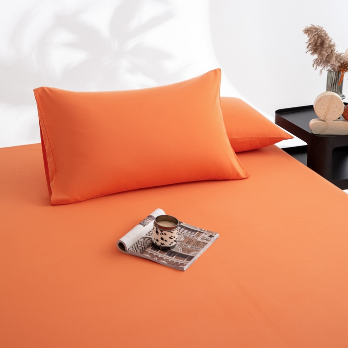 寝柔家纺 2025新款60支纯棉磨毛长绒棉枕套 暖橙