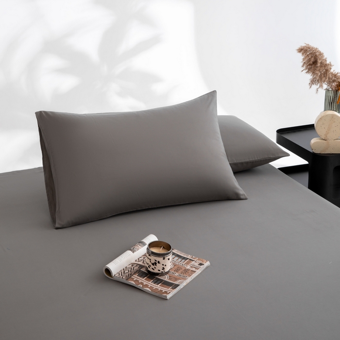 寝柔家纺 2025新款60支纯棉磨毛长绒棉枕套 碳木灰