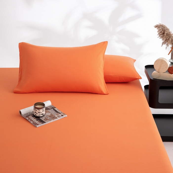 91家纺网 家纺一手货源 找家纺 寝柔家纺 2025新款60支纯棉磨毛长绒棉枕套 暖橙