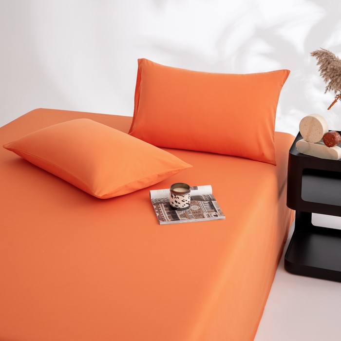 91家纺网 家纺一手货源 找家纺 寝柔家纺 2025新款60支纯棉磨毛长绒棉枕套 暖橙