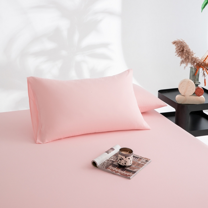 寝柔家纺 2025新款60支纯棉磨毛长绒棉枕套 少女粉