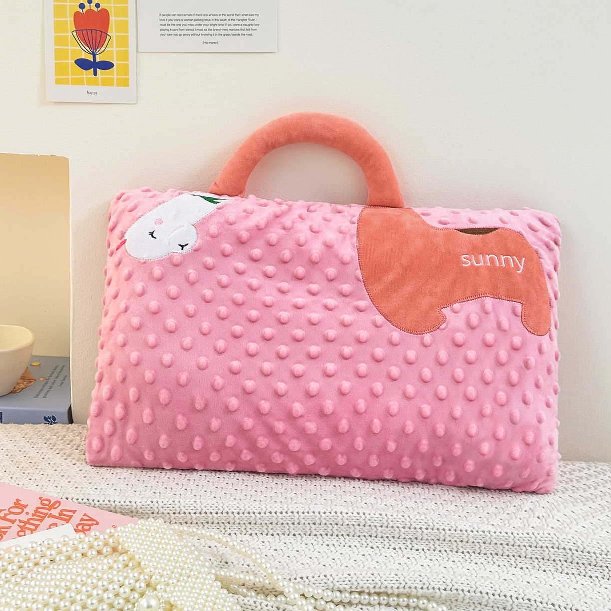 卓昌枕芯 2025新款豆豆绒宝宝安抚枕卡通枕枕头枕芯 羊驼-粉